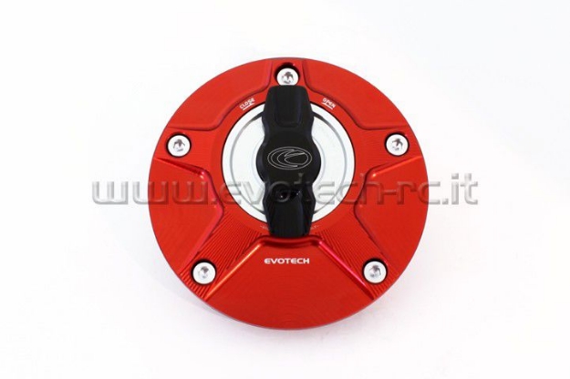 Afbeeldingen van Tankdop met snelsluiter van Evotech voor diverse Yamaha / Ducati / MV Agusta rood/zilver