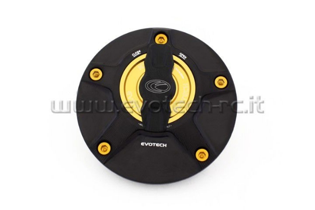 Afbeeldingen van Tankdop met snelsluiter van Evotech voor diverse Yamaha / Ducati / MV Agusta zwart/goud