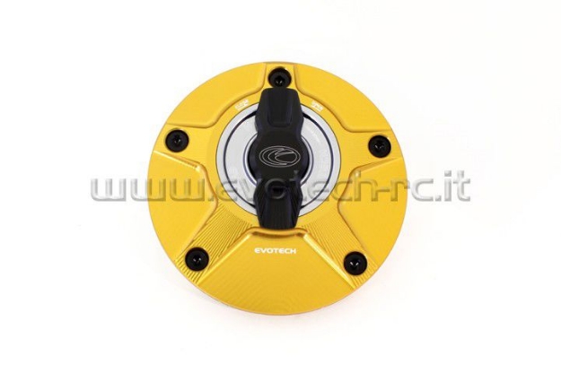 Afbeeldingen van Tankdop met snelsluiter van Evotech voor diverse Yamaha / Ducati / MV Agusta goud/titanium
