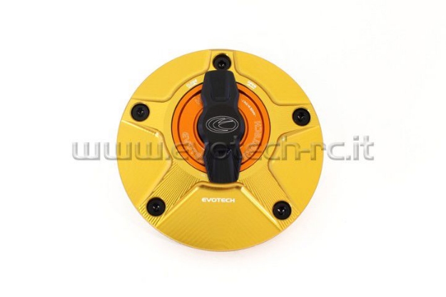 Afbeeldingen van Tankdop met snelsluiter van Evotech voor diverse Ducati modellen goud/oranje