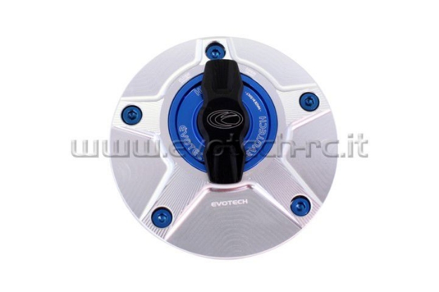 Afbeeldingen van Tankdop met snelsluiter van Evotech voor diverse Ducati modellen zilver/blauw
