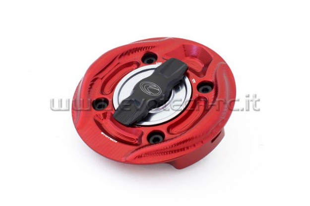 Afbeeldingen van Tankdop met snelsluiter van Evotech voor diverse Ducati modellen rood/titanium