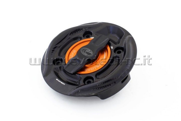 Afbeeldingen van Tankdop met snelsluiter van Evotech voor diverse Ducati modellen zwart/oranje