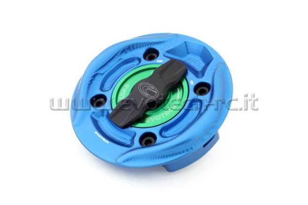 Afbeeldingen van Tankdop met snelsluiter van Evotech voor diverse Ducati modellen blauw/groen