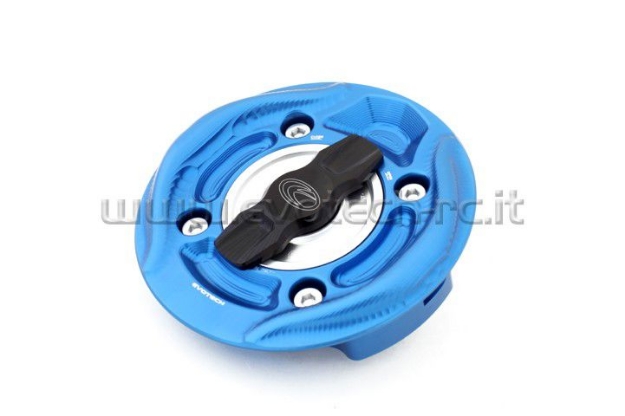 Afbeeldingen van Tankdop met snelsluiter van Evotech voor diverse Ducati modellen blauw/zilver