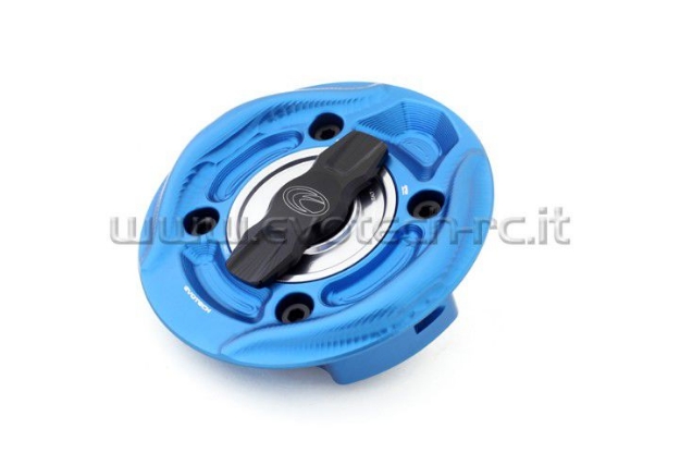 Afbeeldingen van Tankdop met snelsluiter van Evotech voor diverse Ducati modellen blauw/titanium