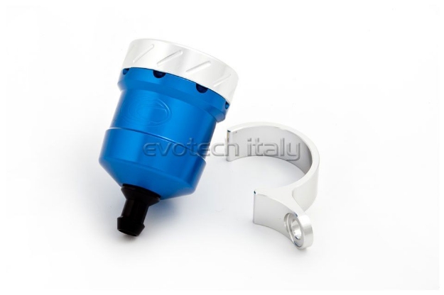 Afbeeldingen van Remvloeistofpotje aluminium 15ml Evotech blauw/zilver