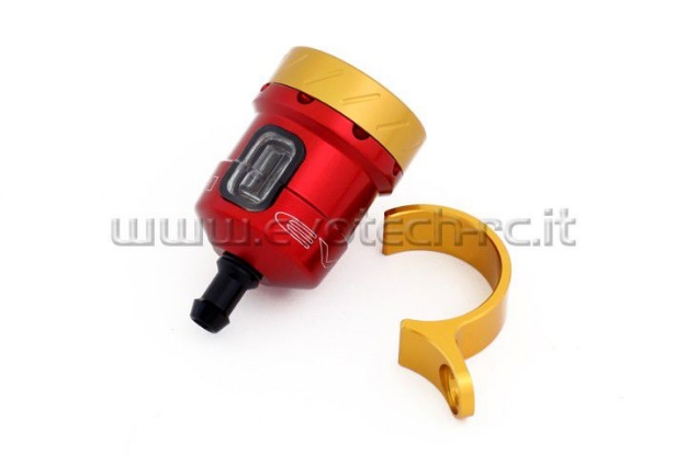 Afbeeldingen van Remvloeistofpotje aluminium met kijkglas 15ml Evotech rood/goud