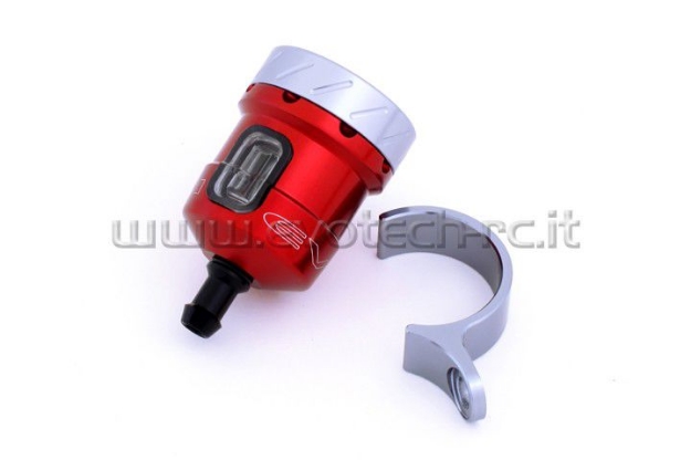 Afbeeldingen van Remvloeistofpotje aluminium met kijkglas 15ml Evotech rood/titanium