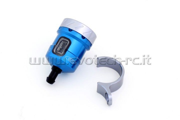 Afbeeldingen van Remvloeistofpotje aluminium met kijkglas 15ml Evotech blauw/titanium