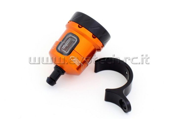 Afbeeldingen van Remvloeistofpotje aluminium met kijkglas 15ml Evotech oranje/zwart