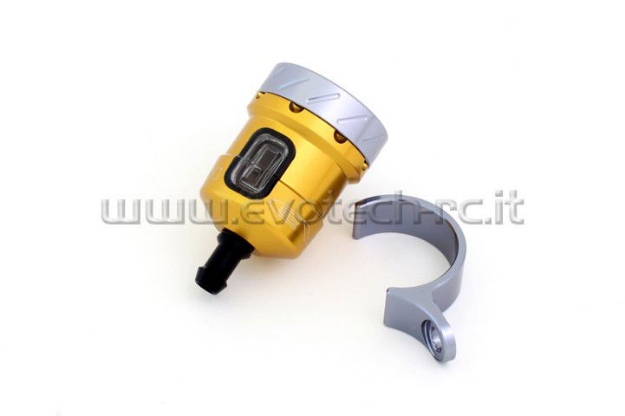 Afbeeldingen van Remvloeistofpotje aluminium met kijkglas 15ml Evotech goud/titanium