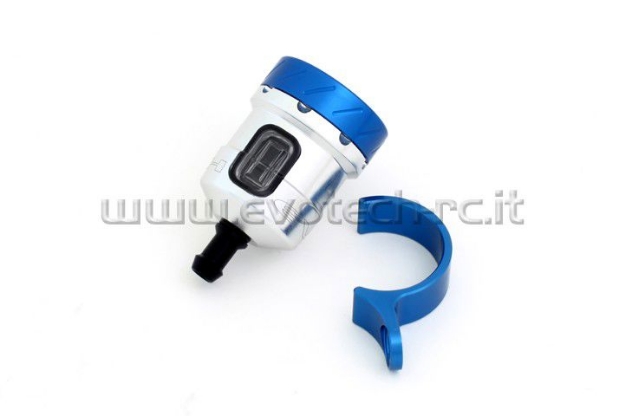 Afbeeldingen van Remvloeistofpotje aluminium met kijkglas 15ml Evotech zilver/blauw