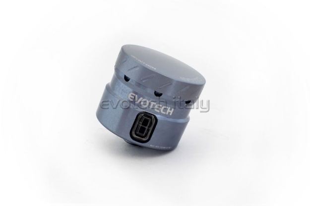 Afbeeldingen van Remvloeistofpotje groot 30ml met rechte uitgang Evotech titanium/titanium