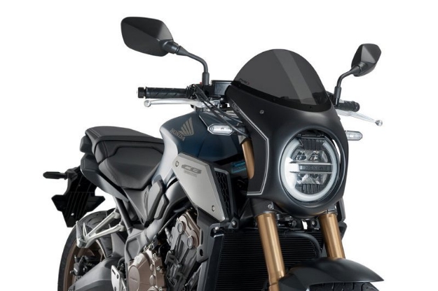 Afbeeldingen van Stuurkuipje zwart model retro fairing met ruitje Puig Honda CB650R '19- / CB1000R '18- -donker getint