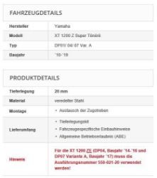 Afbeeldingen van Verlaging set 20mm Yamaha XT1200Z '10-19