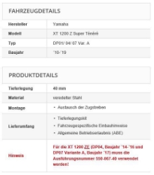 Afbeeldingen van Verlaging set 40mm Yamaha XT1200Z '10-19