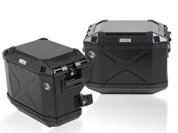 Afbeeldingen van Kofferset Hepco&Becker 'Cutout' met RVS rek en Xplorer BLACK koffers BMW R1200GS '04-'12/ Adventure '08-'13