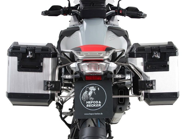 Afbeeldingen van Kofferset Hepco&Becker 'Cutout' met RVS rek en Xplorer koffers BMW R1250GS Adventure '19-