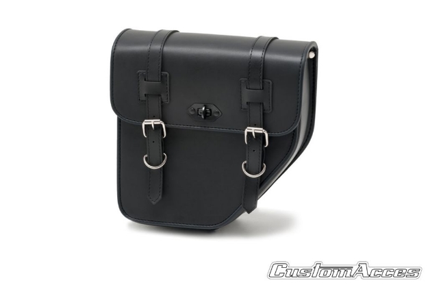 Afbeeldingen van Ibiza zadeltas met metale plaat zwart links Custom Acces - 11 ltr