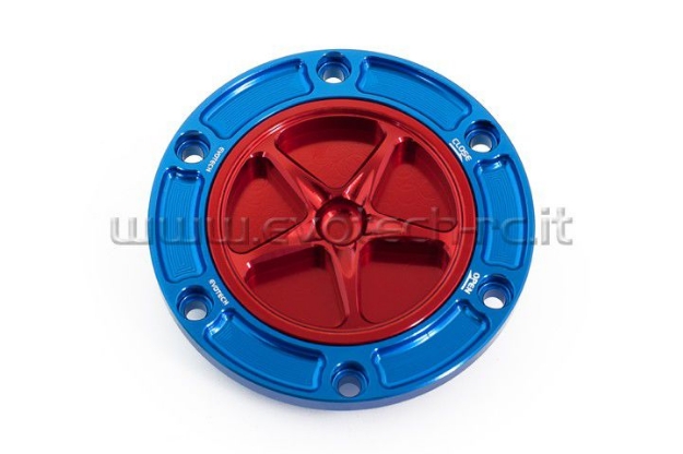 Afbeeldingen van Tankdop met schroefdop Evotech diverse Aprilia / KTM / MV Agusta / Triumph (ATB2) blauw/rood