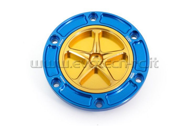 Afbeeldingen van Tankdop met schroefdop Evotech diverse Aprilia / KTM / MV Agusta / Triumph (ATB2) blauw/goud