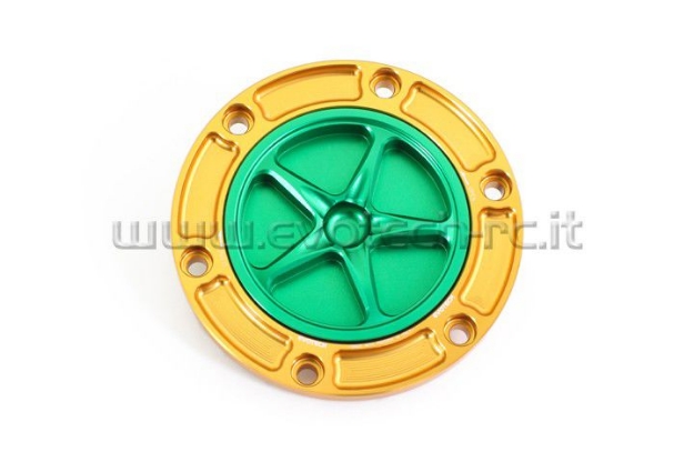 Afbeeldingen van Tankdop met schroefdop Evotech diverse Aprilia / KTM / MV Agusta / Triumph (ATB2) goud/groen