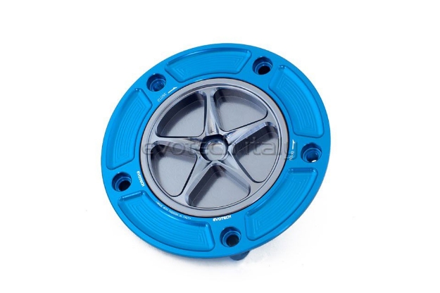 Afbeeldingen van Tankdop met schroefdop Evotech diverse Ducati modellen blauw/titanium