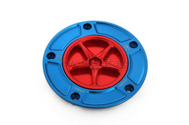 Afbeeldingen van Tankdop met schroefdop Evotech diverse Kawasaki modellen blauw/rood