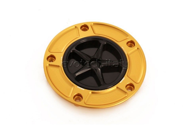 Afbeeldingen van Tankdop met schroefdop Evotech diverse Kawasaki modellen goud/zwart