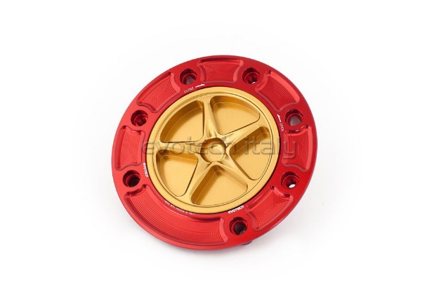 Afbeeldingen van Tankdop met schroefdop Evotech Suzuki 7 bouten (SU1) rood/goud