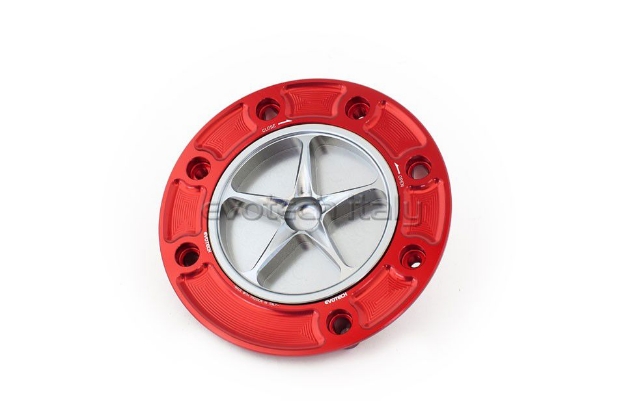 Afbeeldingen van Tankdop met schroefdop Evotech Suzuki 7 bouten (SU1) rood/zilver