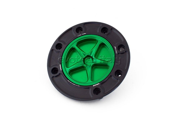 Afbeeldingen van Tankdop met schroefdop Evotech Suzuki 7 bouten (SU1) zwart/groen