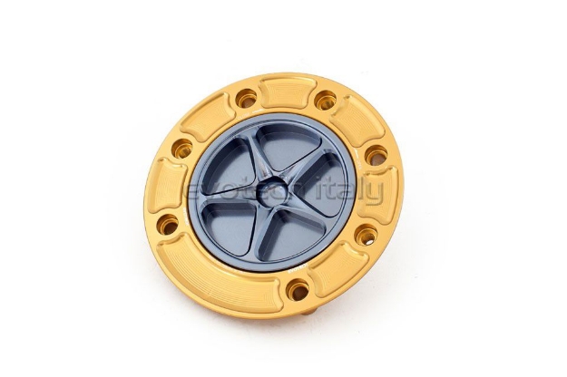 Afbeeldingen van Tankdop met schroefdop Evotech Suzuki 7 bouten (SU1) goud/titanium