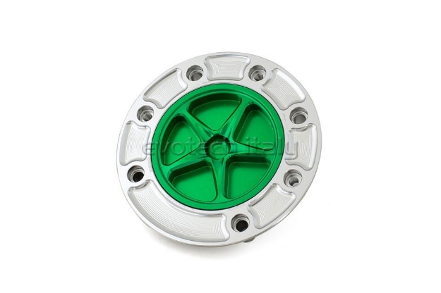 Afbeeldingen van Tankdop met schroefdop Evotech Suzuki 7 bouten (SU1) zilver/groen