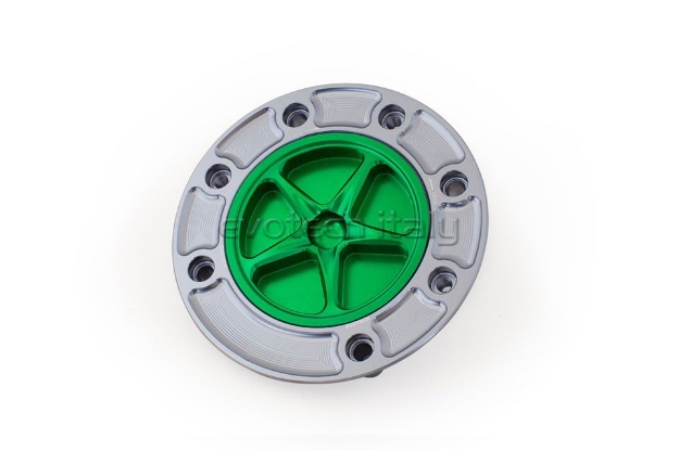 Afbeeldingen van Tankdop met schroefdop Evotech Suzuki 7 bouten (SU1) titanium/groen