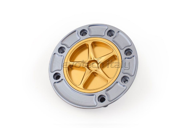 Afbeeldingen van Tankdop met schroefdop Evotech Suzuki 7 bouten (SU1) titanium/goud
