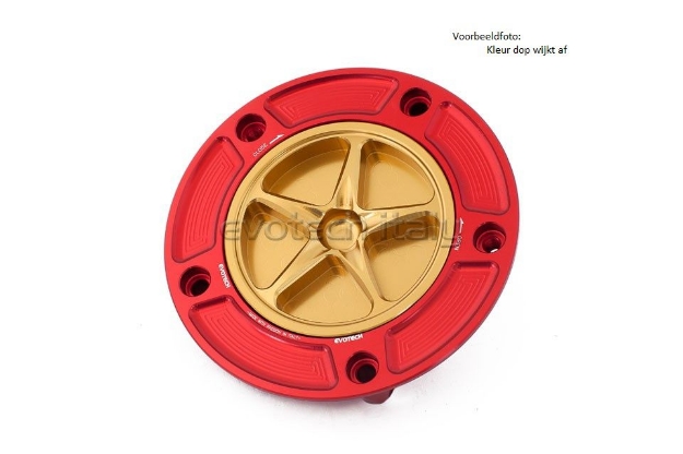 Afbeeldingen van Tankdop met schroefdop Evotech Suzuki 5 bouten (SU2) rood/oranje