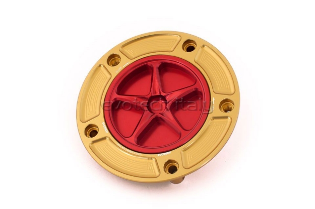 Afbeeldingen van Tankdop met schroefdop Evotech Suzuki 5 bouten (SU2) goud/rood