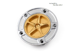 Afbeeldingen van Tankdop met schroefdop Evotech Suzuki 5 bouten (SU2) zilver/oranje