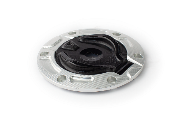 Afbeeldingen van Tankdop met sleutel opening van Evotech diverse Ducati en KTM modellen. zilver - zwart