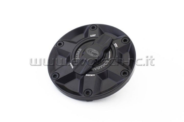 Afbeeldingen van Tankdop met snelsluiter van Evotech voor diverse Aprilia / Triumph / MV Agusta zwart/zwart