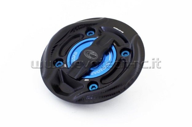 Afbeeldingen van Tankdop met snelsluiter van Evotech voor diverse BMW modellen zwart/blauw