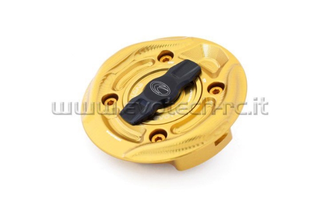 Afbeeldingen van Tankdop met snelsluiter van Evotech voor diverse BMW modellen goud/goud