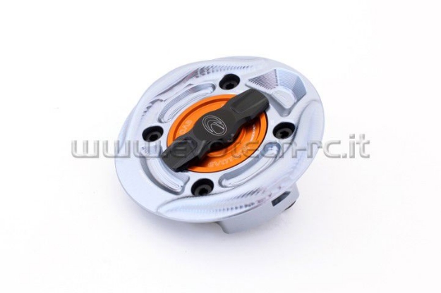 Afbeeldingen van Tankdop met snelsluiter van Evotech voor diverse BMW modellen titanium/oranje