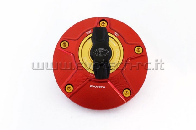 Afbeeldingen van Tankdop met snelsluiter van Evotech voor diverse Yamaha / Ducati / MV Agusta rood/goud
