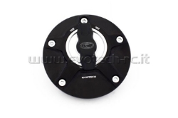 Afbeeldingen van Tankdop met snelsluiter van Evotech voor diverse Yamaha / Ducati / MV Agusta mat zwart/zilver