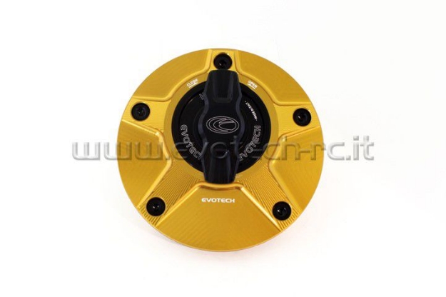 Afbeeldingen van Tankdop met snelsluiter van Evotech voor diverse Yamaha / Ducati / MV Agusta goud/zwart