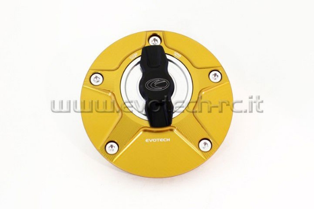 Afbeeldingen van Tankdop met snelsluiter van Evotech voor diverse Yamaha / Ducati / MV Agusta goud/zilver