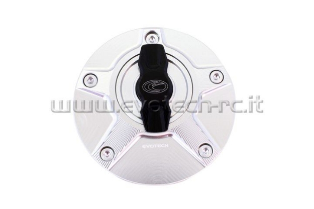 Afbeeldingen van Tankdop met snelsluiter Evotech diverse Yamaha / Ducati / MV Agusta zilver/zilver